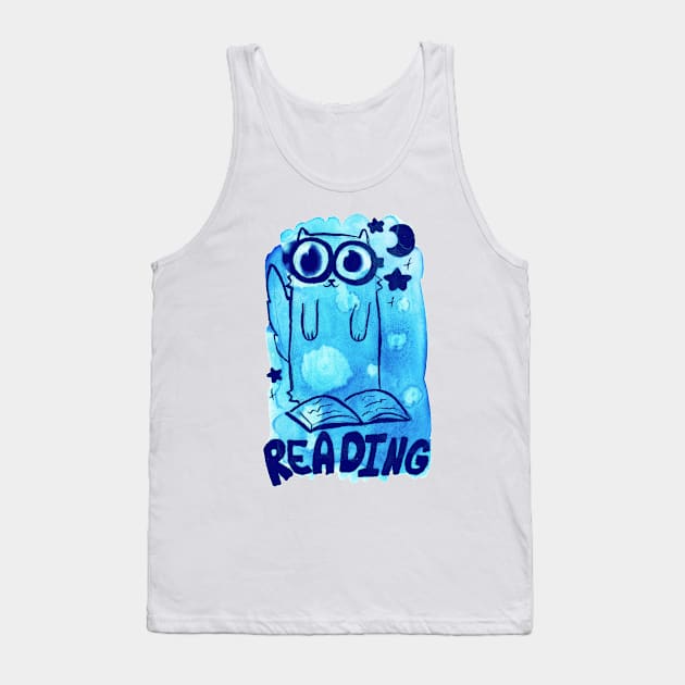 Reading Watercolor Cat Tank Top by saradaboru